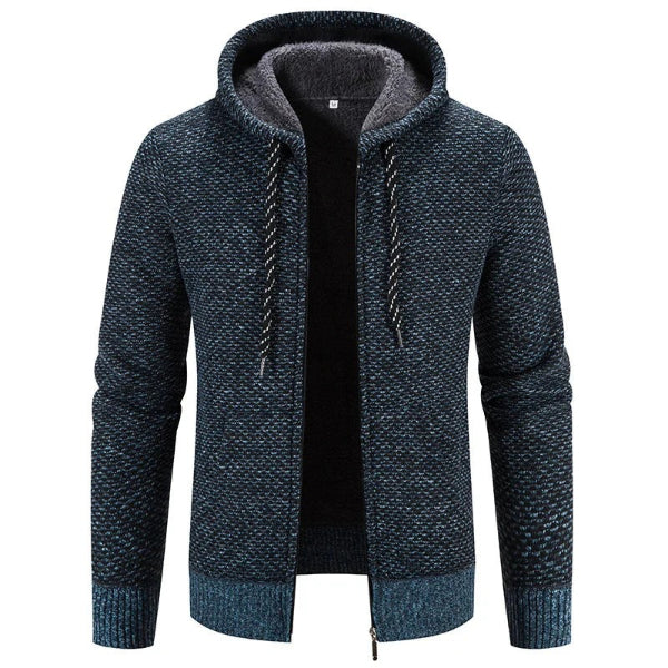 Men's Cardigan with Hood – Relaxed Fit – Knit Texture – Soft Interior – Zipper