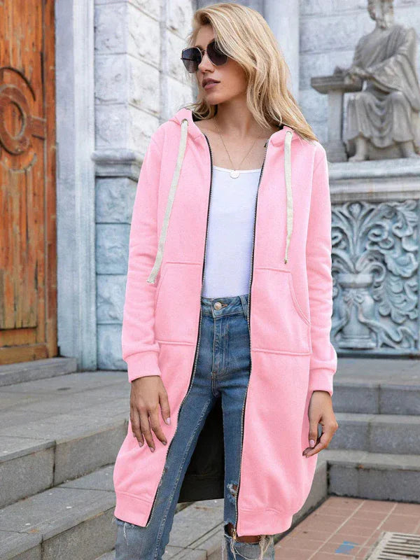 Women's Sweatshirt – Oversized Fit – Zipper – Hood – Long Cover – Soft Cotton