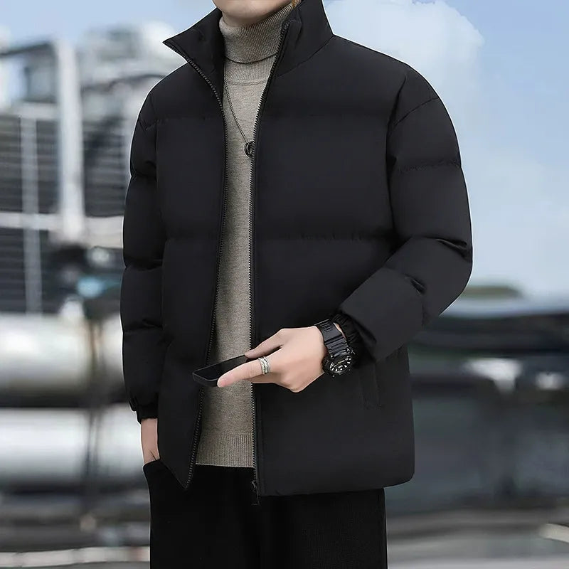 Men’s Puffer Jacket - Synthetic Insulation - Stand-Up Collar - Hip Length