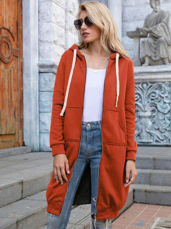 Women's Sweatshirt – Oversized Fit – Zipper – Hood – Long Cover – Soft Cotton