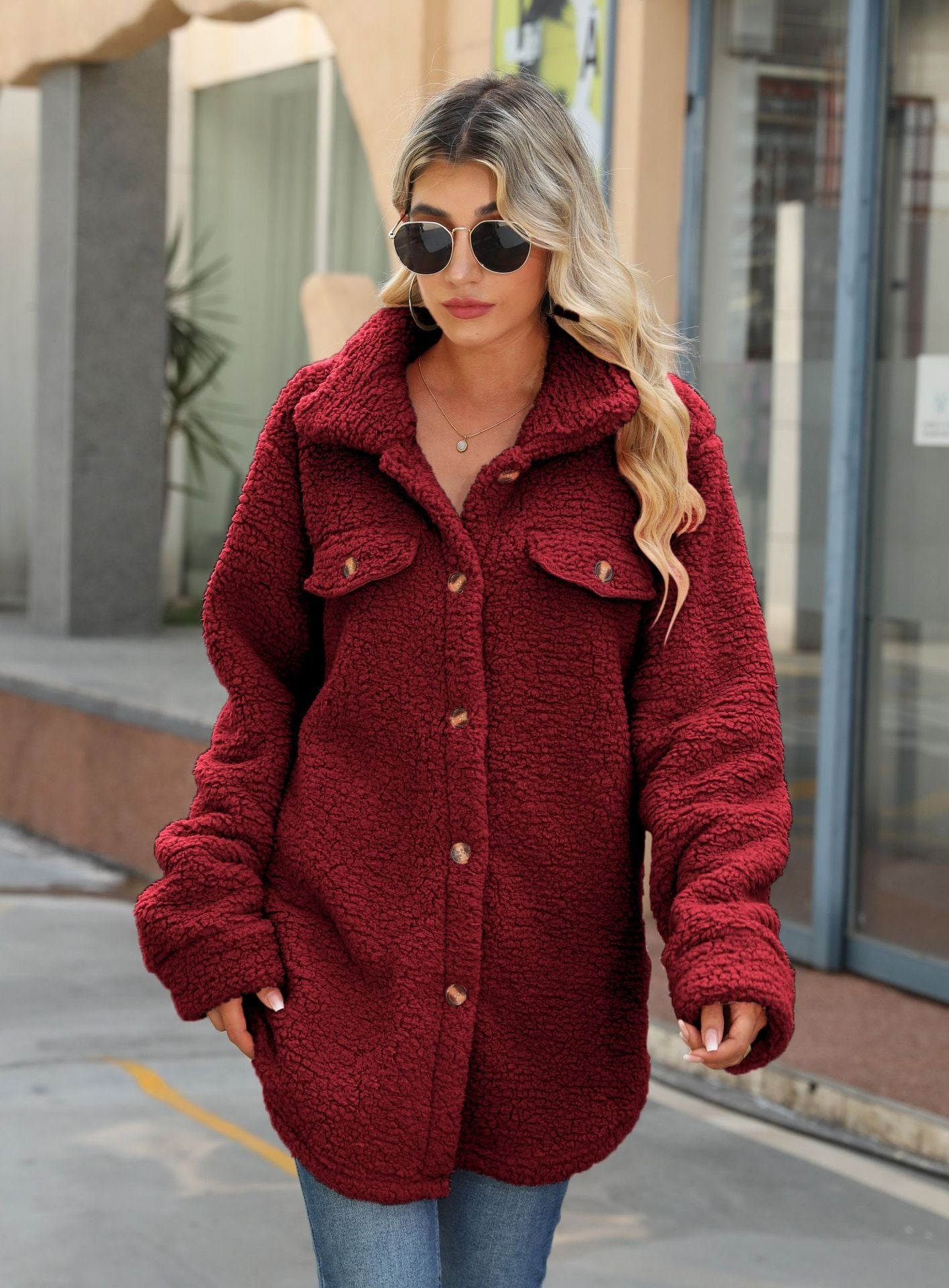 Women’s Shacket - Sherpa Fleece - Oversized Fit - Longline - Button Front
