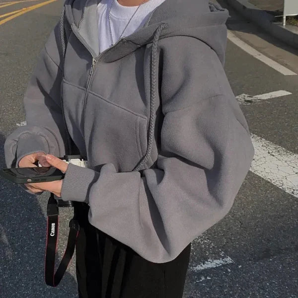 Women's Hoodie – Oversized Fit – Fleece – Zipper – Kangaroo Pocket – Hood with Drawstring