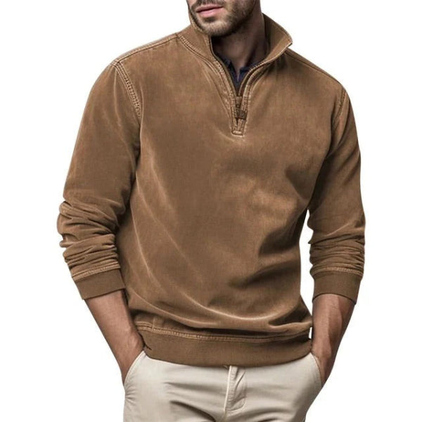 Men's Pullover – Regular Fit – Soft Fleece – Quarter Zip – Ribbed Edges
