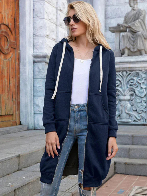 Women's Sweatshirt – Oversized Fit – Zipper – Hood – Long Cover – Soft Cotton
