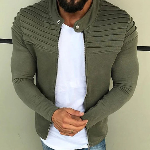 Men's Jacket – Slim Fit – Rib Details – Breathable Cotton Blend – High Collar – Zipper