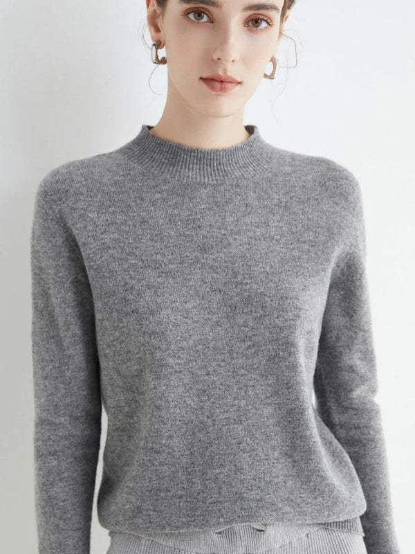 Women's Knit Sweater – Wool Blend – Regular Fit – Long Sleeves – Ribbed Round Neck