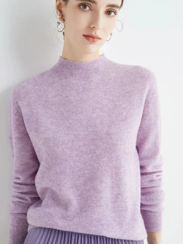 Women's Knit Sweater – Wool Blend – Regular Fit – Long Sleeves – Ribbed Round Neck