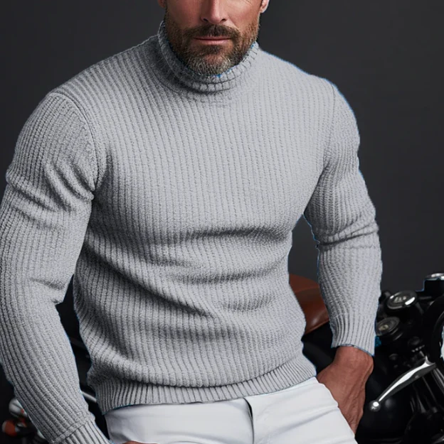Men's Turtleneck Sweater – Slim Fit – Ribbed Knit – Long Sleeves – Soft Wool Quality