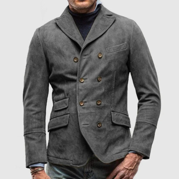 Men's Blazer – Slim Fit – Soft Suede Look – Double Breasted – Classic Lapel