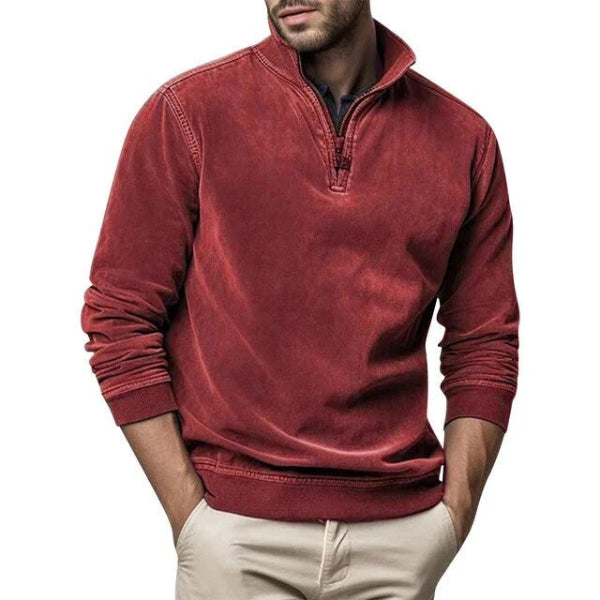 Men's Pullover – Regular Fit – Soft Fleece – Quarter Zip – Ribbed Edges