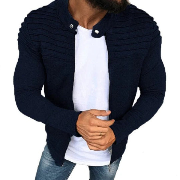 Men's Jacket – Slim Fit – Rib Details – Breathable Cotton Blend – High Collar – Zipper