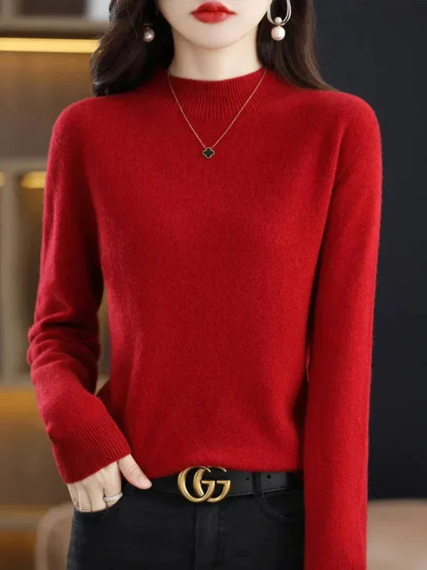 Women's Knit Sweater – Wool Blend – Regular Fit – Long Sleeves – Ribbed Round Neck