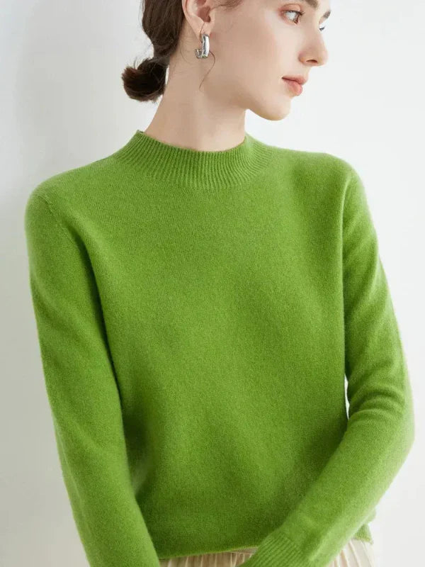 Women's Knit Sweater – Wool Blend – Regular Fit – Long Sleeves – Ribbed Round Neck