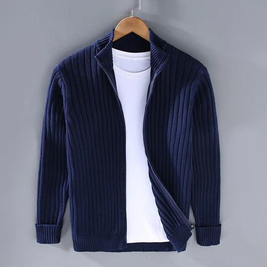 Men's Cardigan – Slim Fit – Knitted Ribbed Texture – Zipper – Versatile Layering
