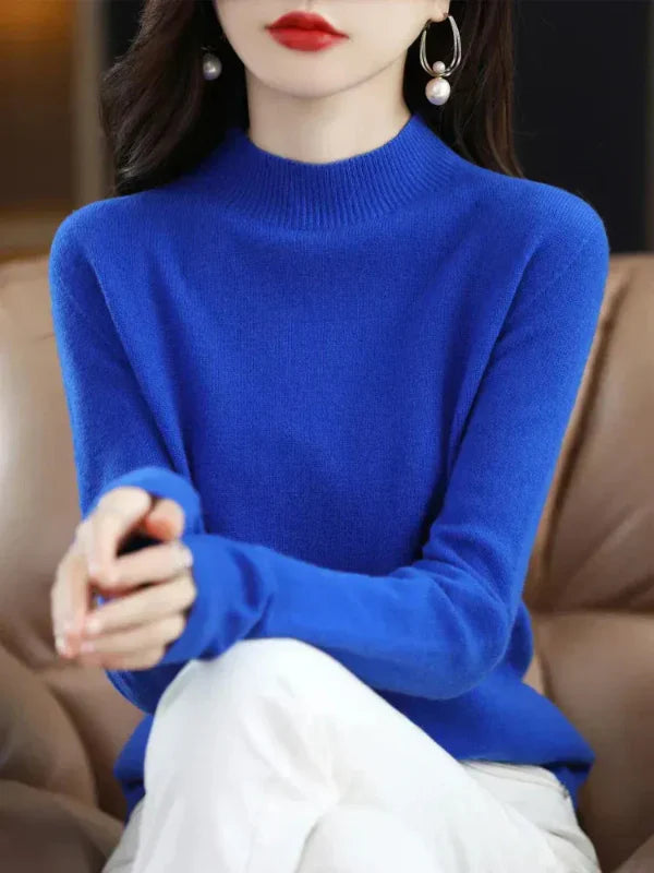 Women's Knit Sweater – Wool Blend – Regular Fit – Long Sleeves – Ribbed Round Neck