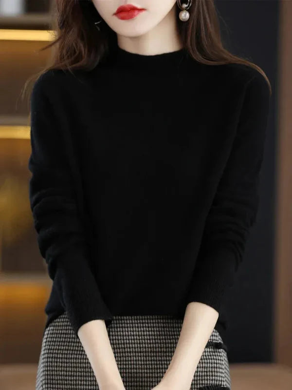 Women's Knit Sweater – Wool Blend – Regular Fit – Long Sleeves – Ribbed Round Neck