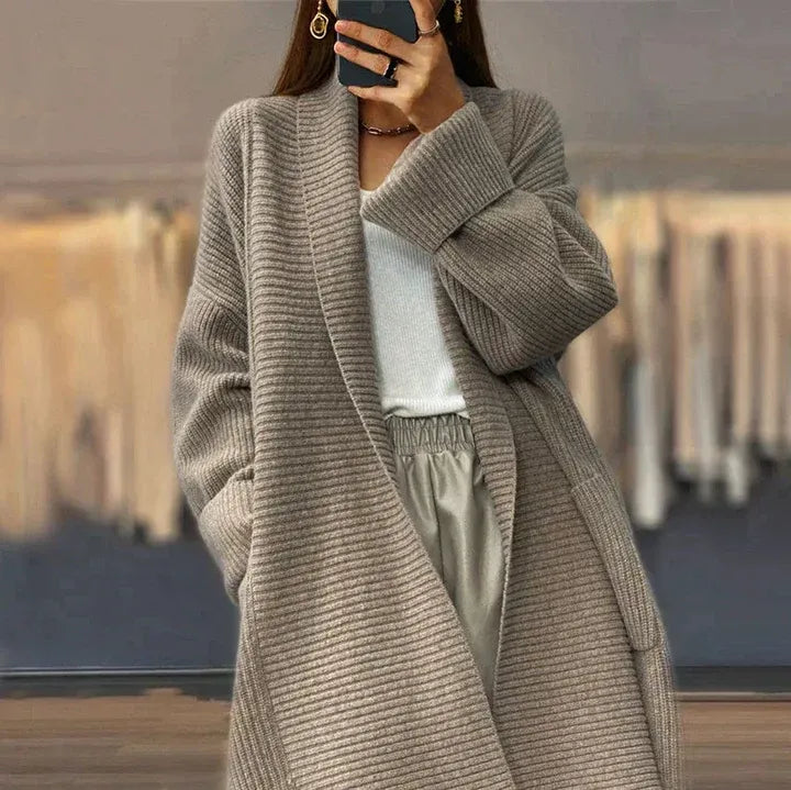 Women's Cardigan – Long and Oversized Fit – Soft Wool Blend – Open Front – Rib Knit