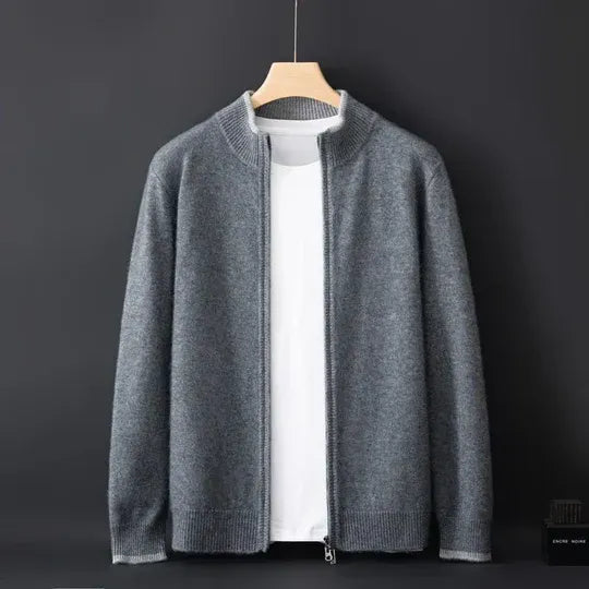 Men's Zip Jacket – Standard Fit – Soft Wool – Rib Collar and Cuffs – Hip Length