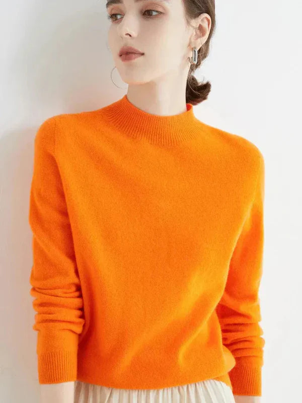 Women's Knit Sweater – Wool Blend – Regular Fit – Long Sleeves – Ribbed Round Neck