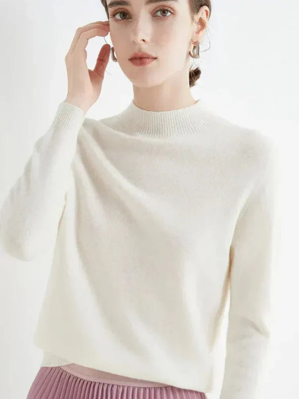 Women's Knit Sweater – Wool Blend – Regular Fit – Long Sleeves – Ribbed Round Neck