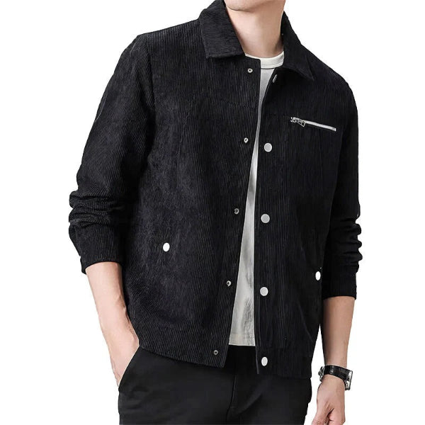 Men's Jacket – Regular Fit – Corduroy Texture – Button Closure – Zipper Pocket – Casual Style