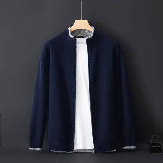 Men's Zip Jacket – Standard Fit – Soft Wool – Rib Collar and Cuffs – Hip Length