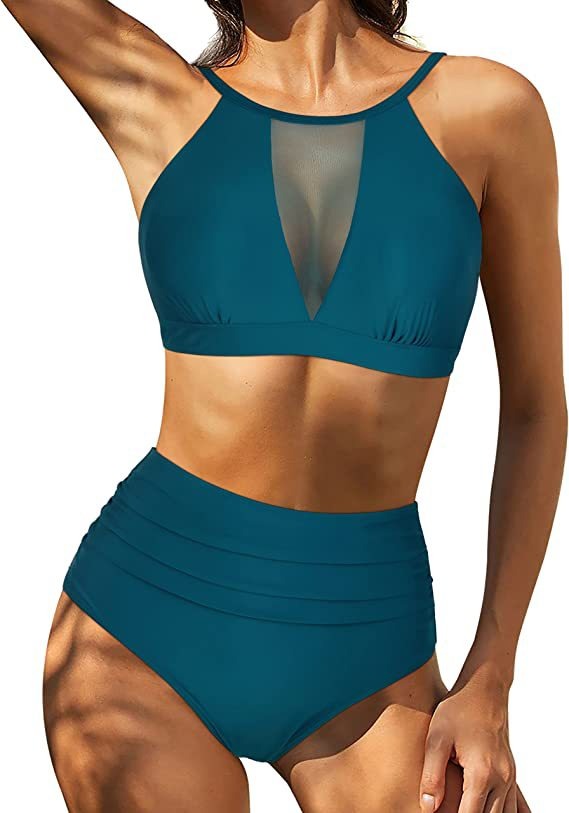 Women's Bikini Set – High Waist – Lace-Up Top – Cutout – Breathable Stretch Fabric