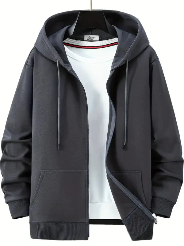 Men's Hoodie with Zipper – Relaxed Fit – Soft Cotton Blend – Hood with Drawstring