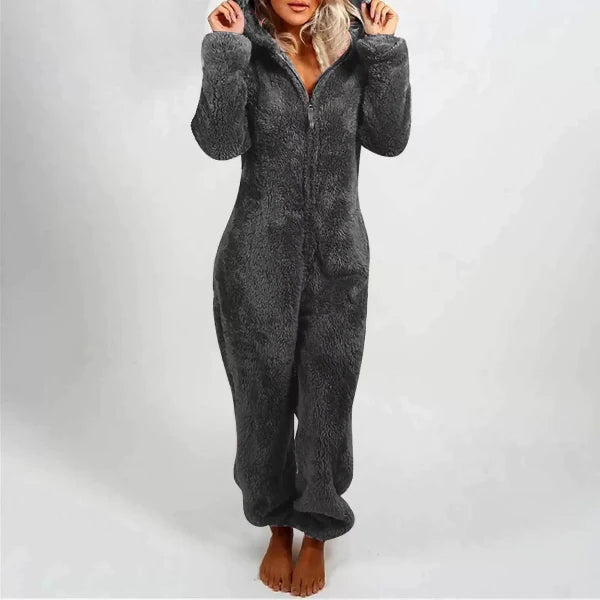 Women's Jumpsuit with Hood – Soft Plush – Relaxed Fit – Zipper – Full Length