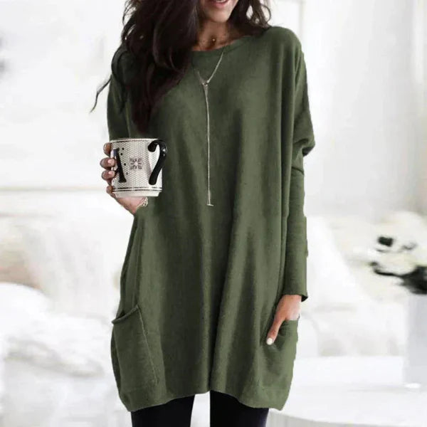 Women's Tunic Pullover – Oversized Fit – Soft Knit – Dropped Shoulders – Side Pockets