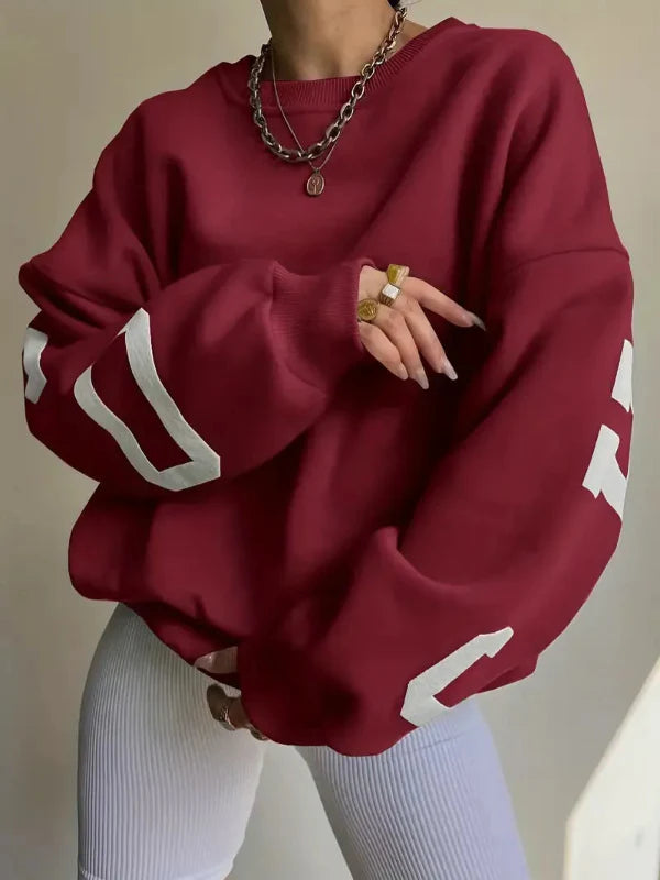 Women's Sweatshirt – Oversized Fit – Soft Cotton Blend – Side Logo – Dropped Shoulders