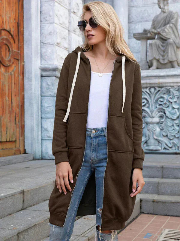 Women's Sweatshirt – Oversized Fit – Zipper – Hood – Long Cover – Soft Cotton