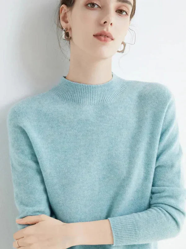Women's Knit Sweater – Wool Blend – Regular Fit – Long Sleeves – Ribbed Round Neck
