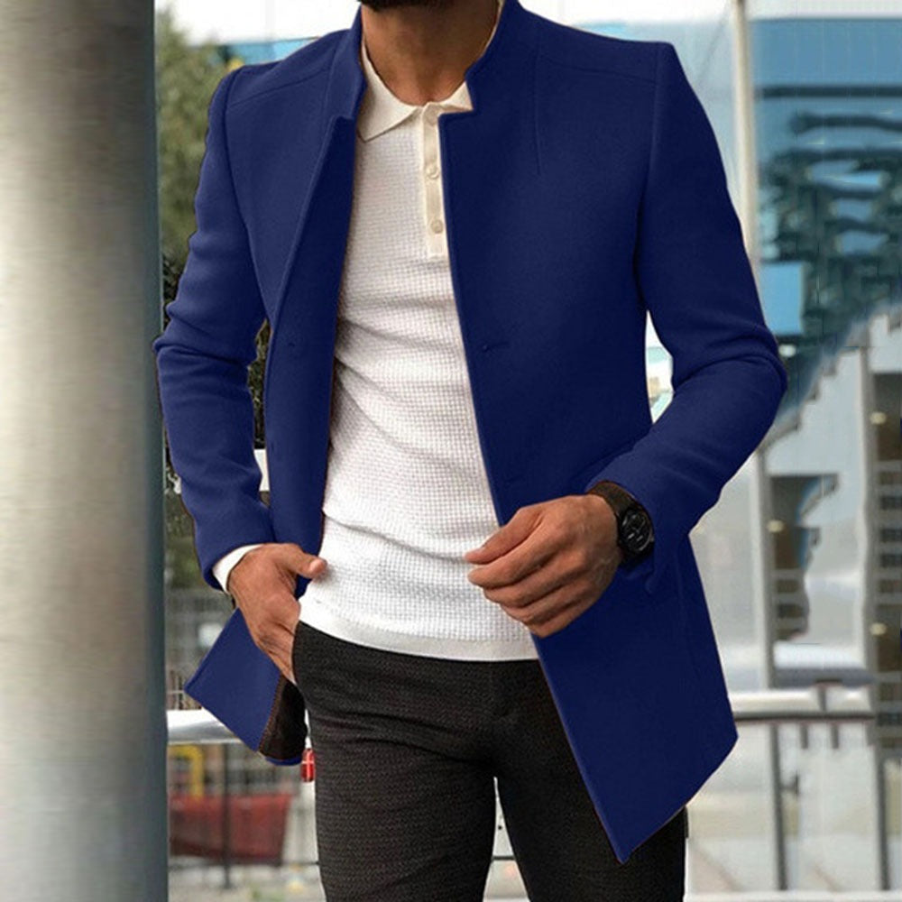 Men's Coat – Slim Fit – Wool Texture – Mandarin Collar – Mid-Length Elegant Style