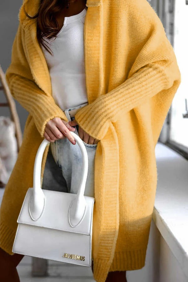Women's Cardigan – Knit – Oversized Fit – Hood – Open Front – Ribbed Edges