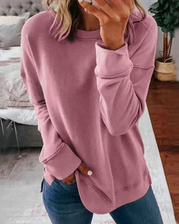 Women's Sweatshirt – Relaxed Fit – Soft Cotton Blend – Round Neck Long-Sleeved