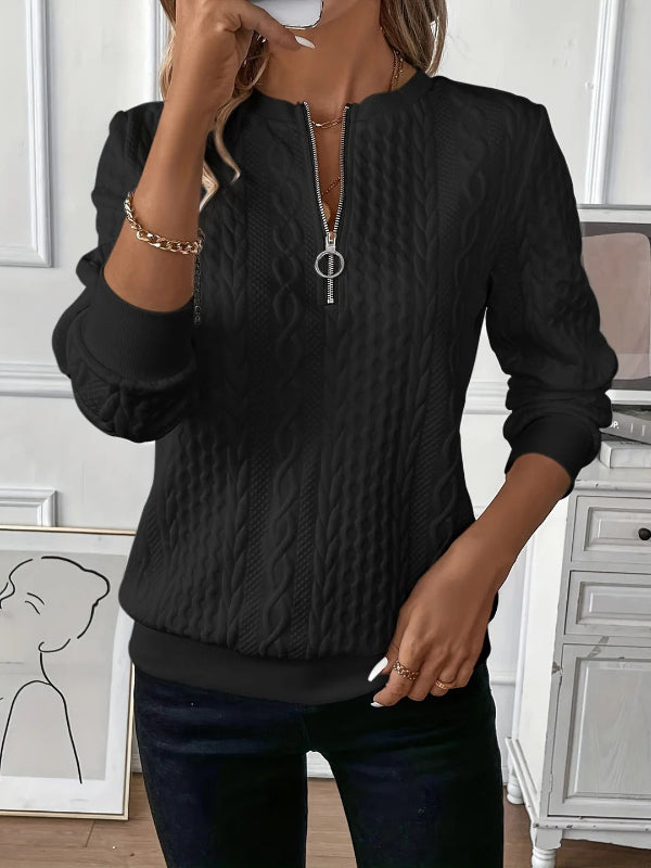 Women's sweatshirt with half zipper – relaxed fit – cable knit – ribbed cuffs