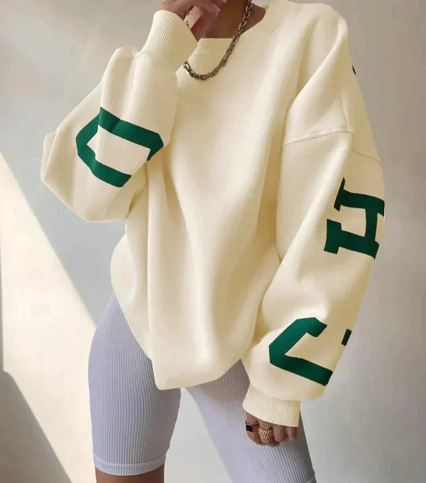Women's Sweatshirt – Oversized Fit – Soft Cotton Blend – Side Logo – Dropped Shoulders