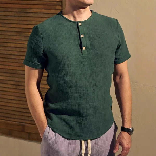Men's T-shirt with Buttons – Regular Fit – Short Sleeved – Soft Knit – Casual Style