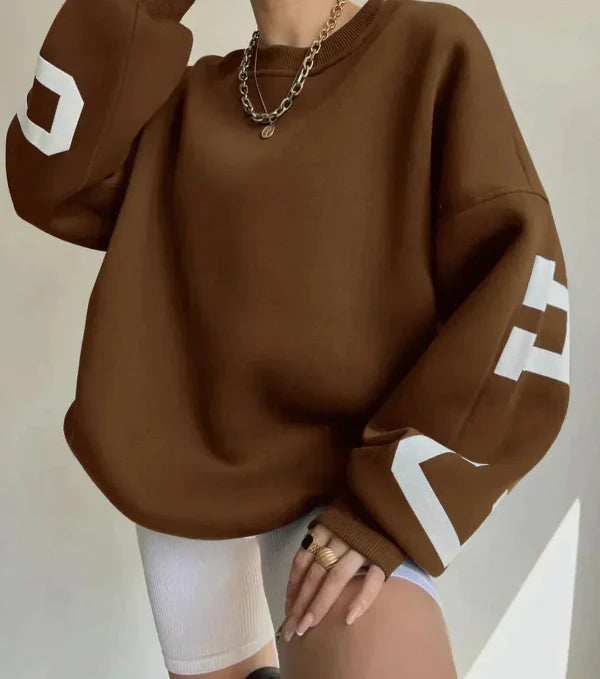 Women's Sweatshirt – Oversized Fit – Soft Cotton Blend – Side Logo – Dropped Shoulders