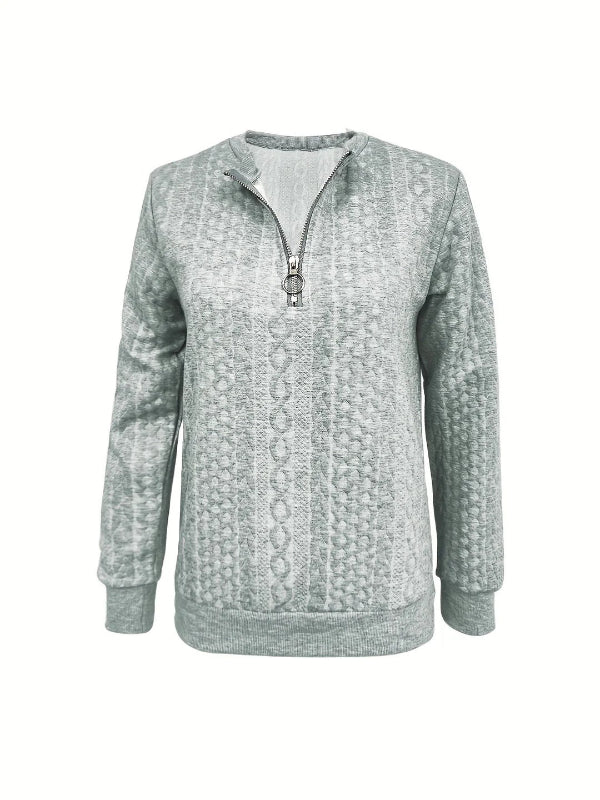 Women's sweatshirt with half zipper – relaxed fit – cable knit – ribbed cuffs