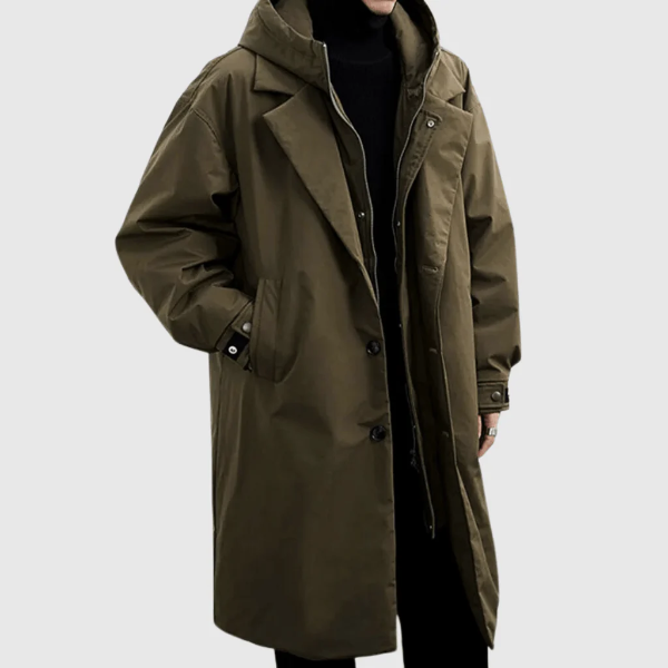 Men's Raincoat – Relaxed Fit – Waterproof – Full Length – Hood with Zipper and Buttons