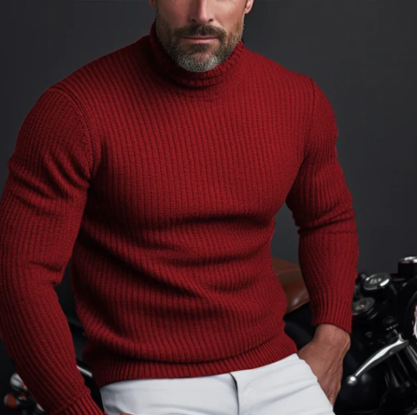 Men's Turtleneck Sweater – Slim Fit – Ribbed Knit – Long Sleeves – Soft Wool Quality