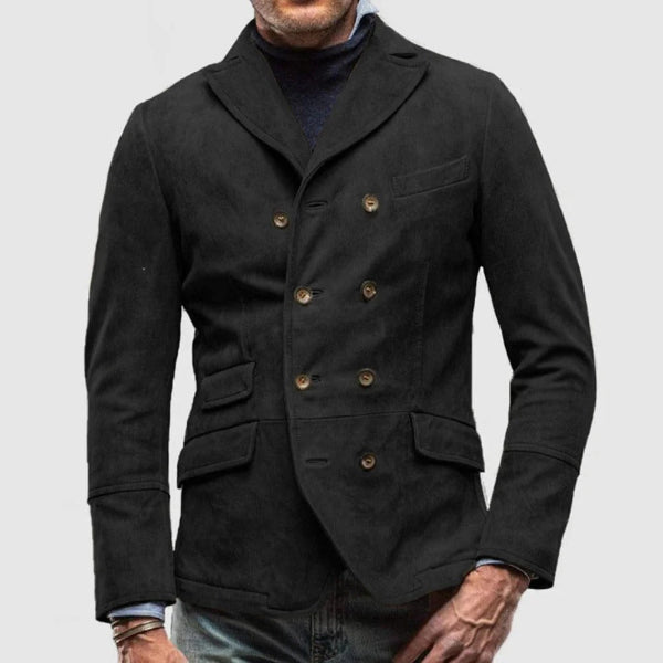 Men's Blazer – Slim Fit – Soft Suede Look – Double Breasted – Classic Lapel