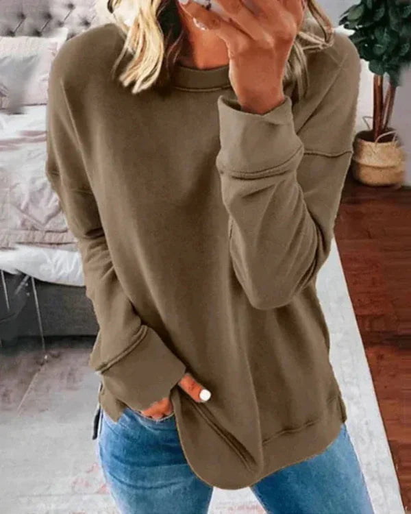 Women's Sweatshirt – Relaxed Fit – Soft Cotton Blend – Round Neck Long-Sleeved