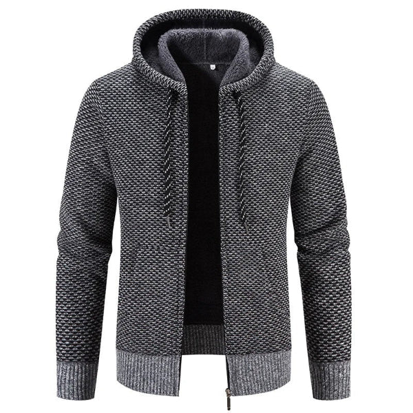 Men's Cardigan with Hood – Relaxed Fit – Knit Texture – Soft Interior – Zipper