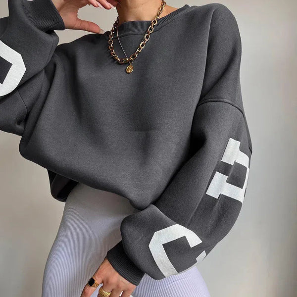 Women's Sweatshirt – Oversized Fit – Soft Cotton Blend – Side Logo – Dropped Shoulders