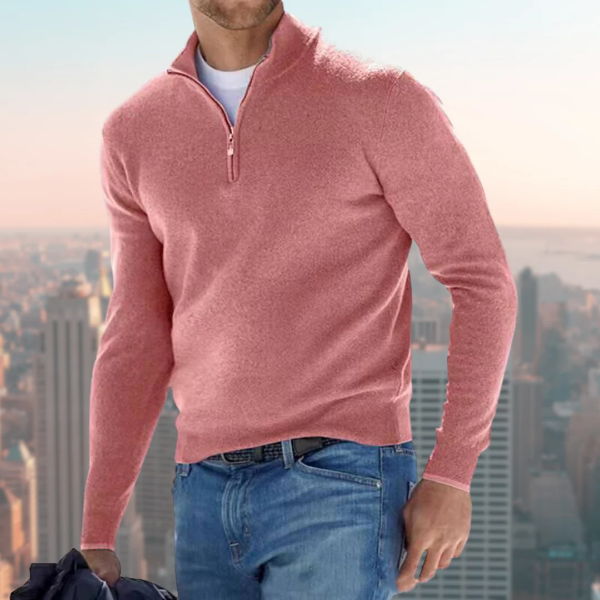 Men's Sweatshirt – Regular Fit – Soft and Breathable – Quarter Zip – Stand Collar