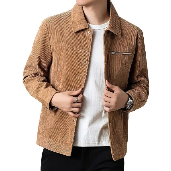 Men's Jacket – Regular Fit – Corduroy Texture – Button Closure – Zipper Pocket – Casual Style