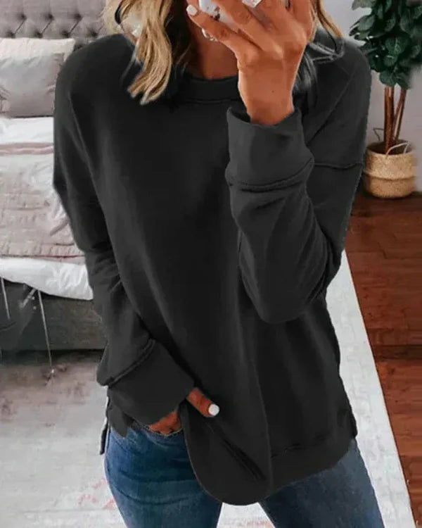 Women's Sweatshirt – Relaxed Fit – Soft Cotton Blend – Round Neck Long-Sleeved